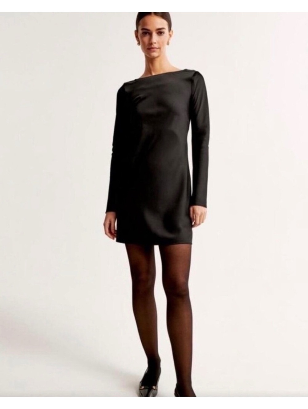 Abercrombie & Fitch Silky Open Back Mini Dress Black XS NWT Long Sleeve